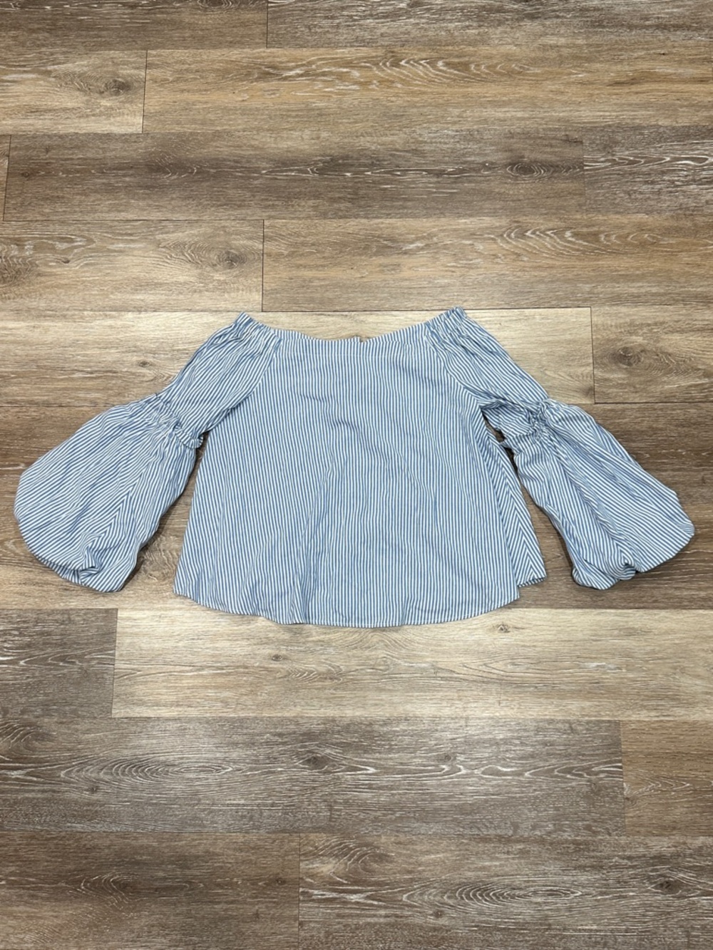 Blue Striped Off-Shoulder Puff Sleeve Blouse